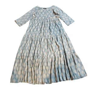 TOKO COLLECTION Blue and Cream Patterned Maxi Dress